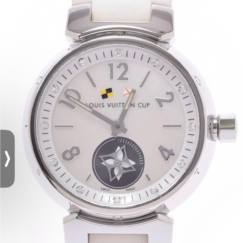 Louis Vuitton White Monogram Vernis Ladies Watch with Silver Accents 12P diamond